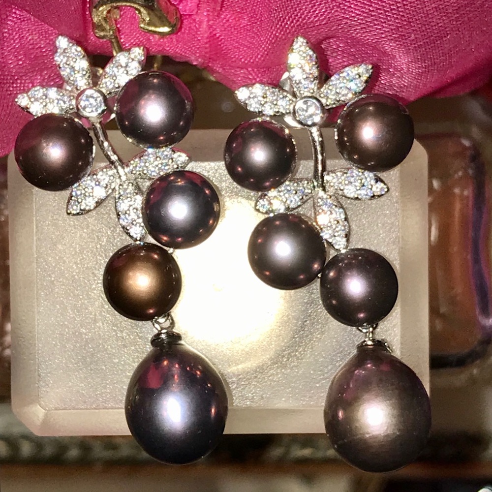 DAZZLING TAHITIAN FRESHWATER PEARL➕CZ EARRINGS
